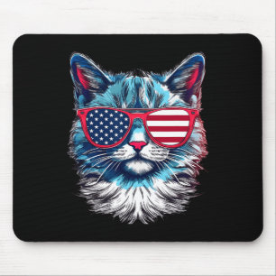 American Cat Sungles Usa Flag 4th Of July Cat Grap Mouse Pad