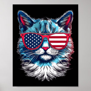 American Cat Sungles Usa Flag 4th Of July Cat Grap Poster