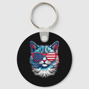 American Cat Sungles Usa Flag 4th Of July Memorial Keychain