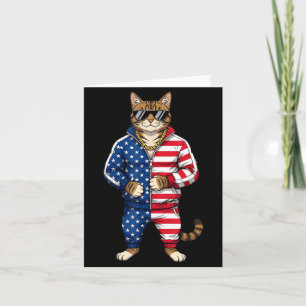 American Cat USA Flag 4th of July Patriotic Red Card