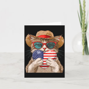 American Cat USA Flag 4th of July Patriotic Red Card