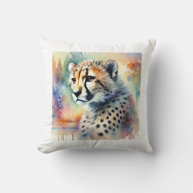 American cheetah painting 030724AREF113 - Watercol Throw Pillow (Front)