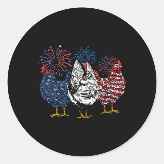 American Chicken Animals Funny 4th Of July Firewor Classic Round Sticker (Front)