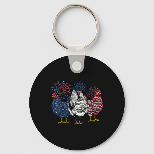 American Chicken Animals Funny 4th Of July Firewor Keychain (Front)