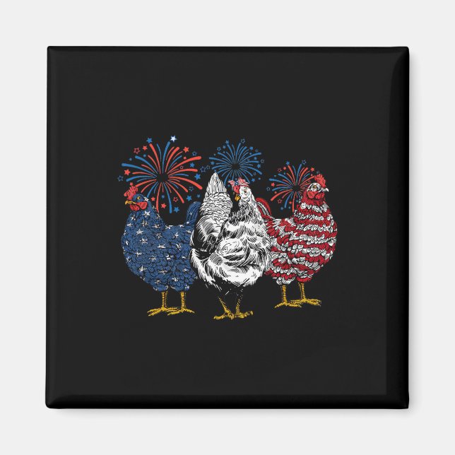 American Chicken Animals Funny 4th Of July Firewor Magnet (Front)