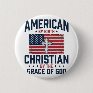 American Christian Flag Cross Vintage Shirt 2 Inch Round Button