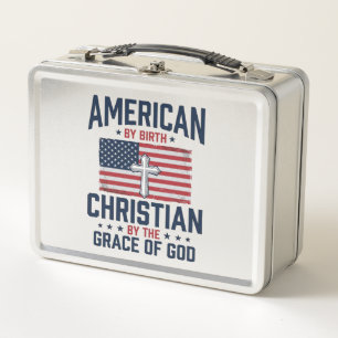 American Christian Flag Cross Vintage Shirt Metal Lunch Box