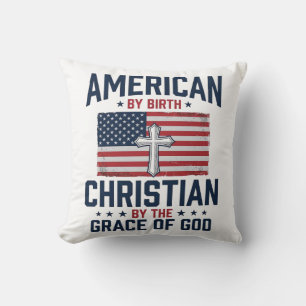 American Christian Flag Cross Vintage Shirt Throw Pillow