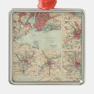 American cities on uniform scale metal ornament
