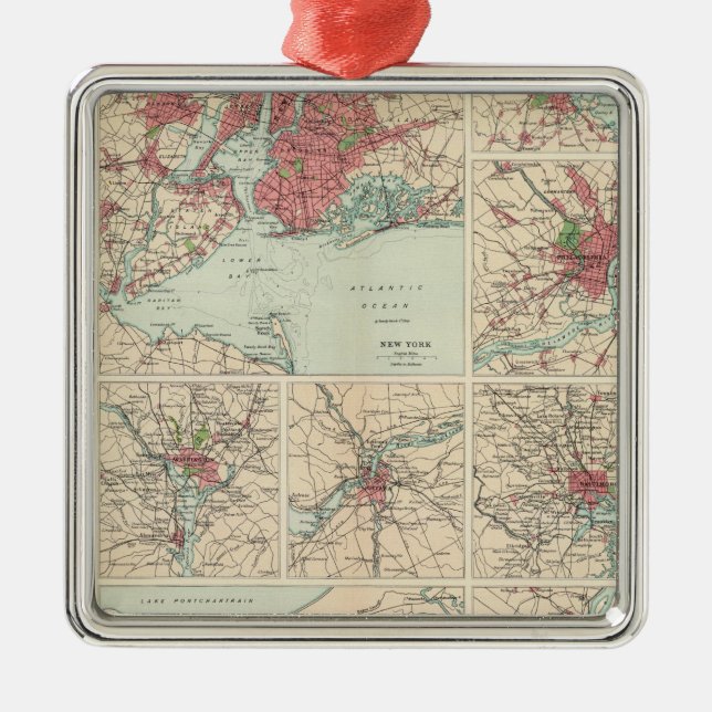 American cities on uniform scale metal ornament (Front)