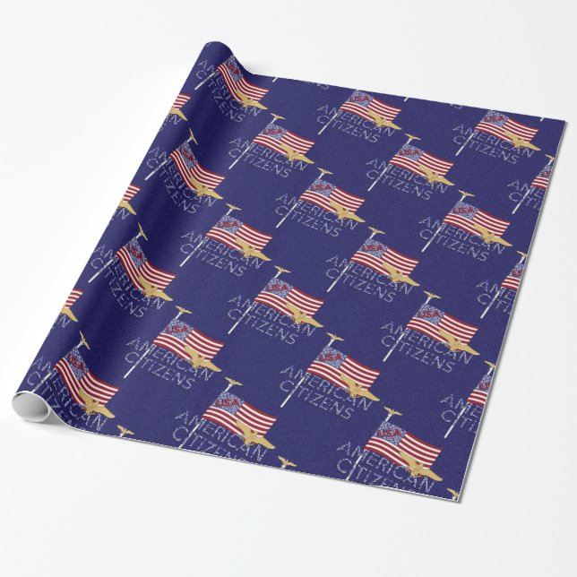 American Citizens Flag, Blue-Gift Wrap Wrapping Paper (Unrolled)