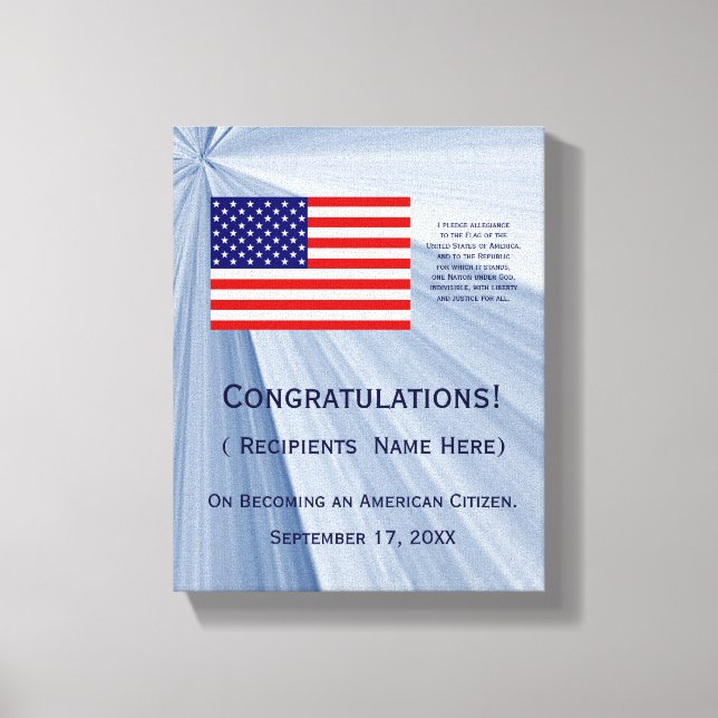 American Citizenship Flag Award with Date by Janz Canvas Print (Front)