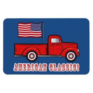 American Classic Pick-up Truck and Flag Magnet