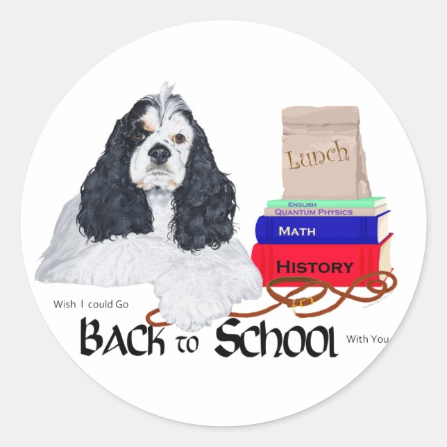 American Cocker Spaniel Back to School Classic Round Sticker (Front)