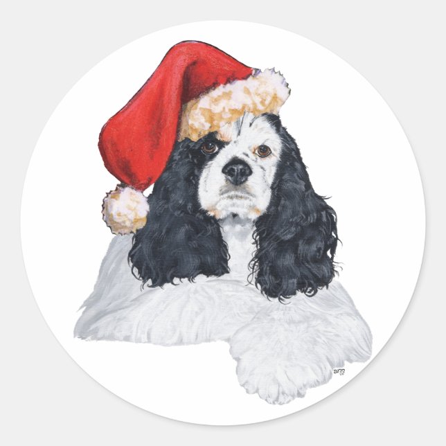 American Cocker Spaniel Christmas Classic Round Sticker (Front)