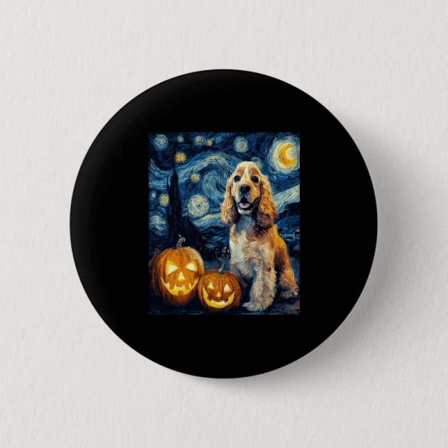 American Cocker Spaniel Cute Dog Halloween Jack O  2 Inch Round Button (Front)