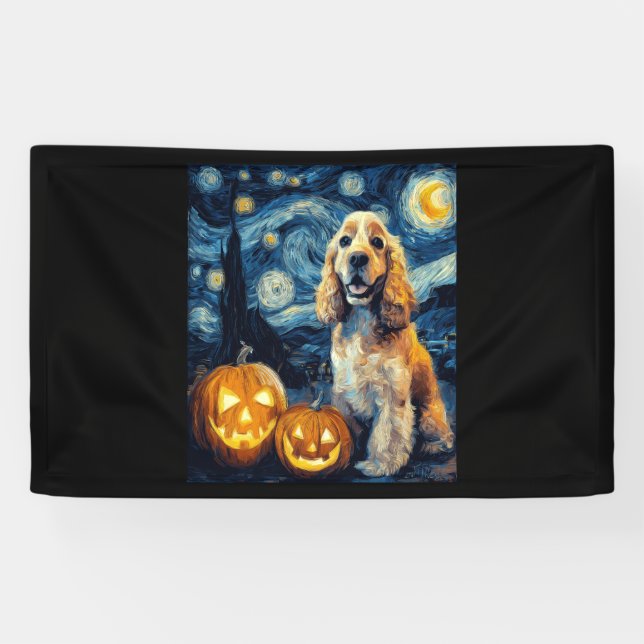 American Cocker Spaniel Cute Dog Halloween Jack O  Banner (Horizontal)
