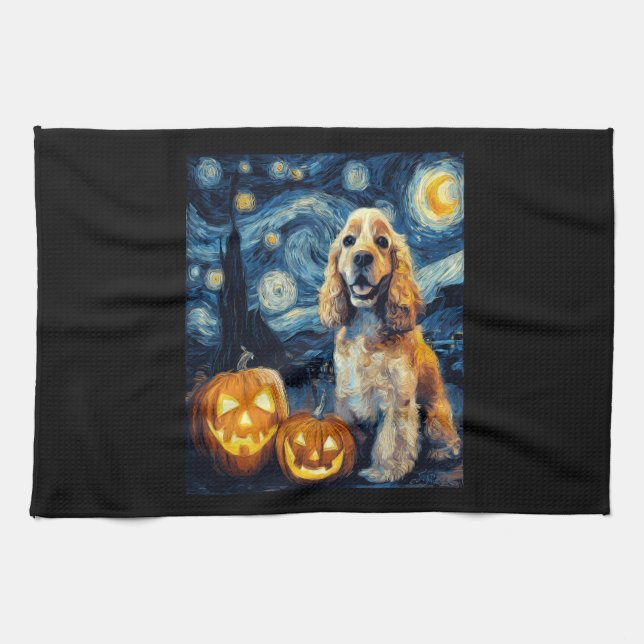 American Cocker Spaniel Cute Dog Halloween Jack O  Kitchen Towel (Horizontal)