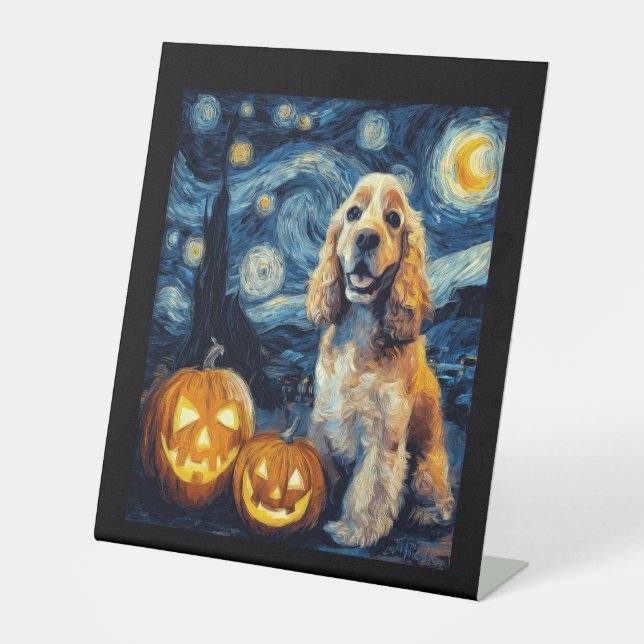 American Cocker Spaniel Cute Dog Halloween Jack O  Pedestal Sign (Front)