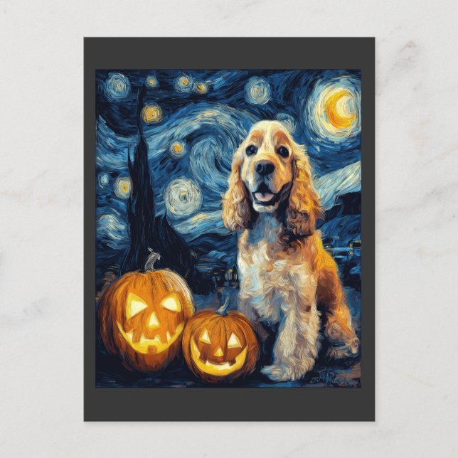 American Cocker Spaniel Cute Dog Halloween Jack O  Postcard (Front)