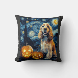 American Cocker Spaniel Cute Dog Halloween Jack O Throw Pillow