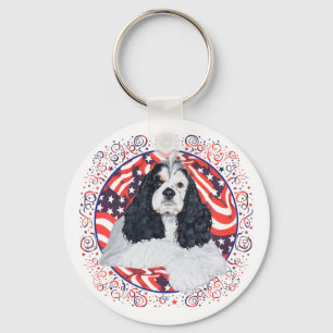 American Cocker Spaniel Flag Keychain