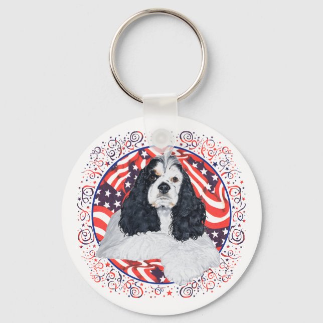 American Cocker Spaniel Flag Keychain (Front)
