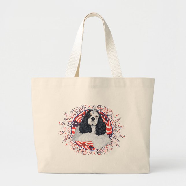 American Cocker Spaniel Flag Large Tote Bag (Front)