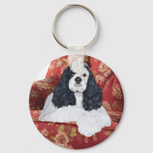 American Cocker Spaniel in Red Chair Keychain