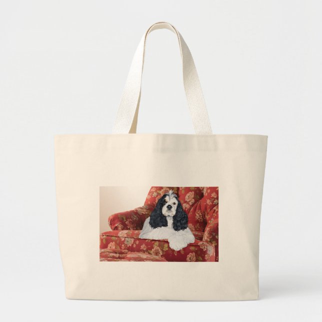 American Cocker Spaniel in Red Chair Large Tote Bag (Front)