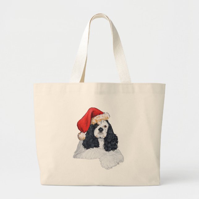 American Cocker Spaniel Santa Large Tote Bag (Front)