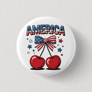 American Coquette Bow Cherry Aesthetic USA Flag 1 Inch Round Button