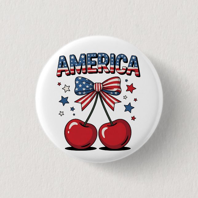American Coquette Bow Cherry Aesthetic USA Flag  1 Inch Round Button (Front)