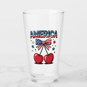 American Coquette Bow Cherry Aesthetic USA Flag  Glass