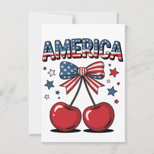 American Coquette Bow Cherry Aesthetic USA Flag  Invitation