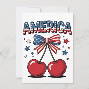 American Coquette Bow Cherry Aesthetic USA Flag Thank You Card