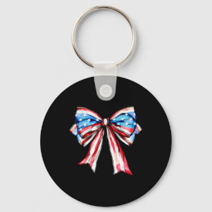 American Coquette Bow Patriotic Usa Flag Happy 4th Keychain