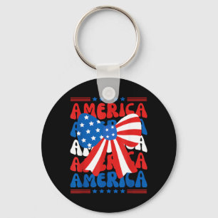 American Coquette Bow Patriotic USA Flag Happy 4th Keychain