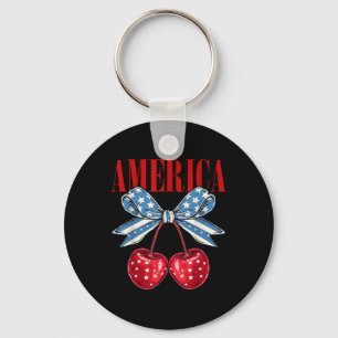 American Coquette Cherry Bow Patriotic Usa Flag 4t Keychain