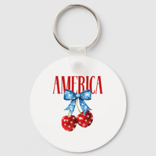 American Coquette Cherry Bow Patriotic Usa Flag 4t Keychain