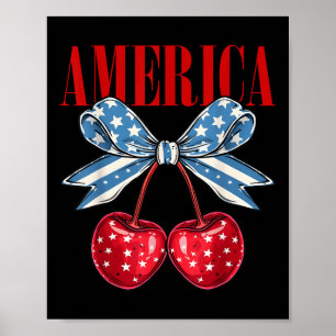 American Coquette Cherry Bow Patriotic Usa Flag 4t Poster