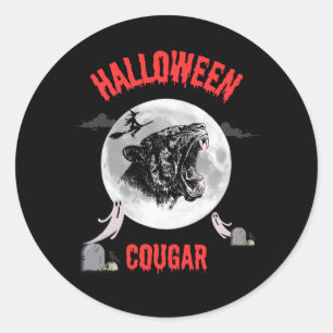 american cougar on halloween night with crows classic round sticker