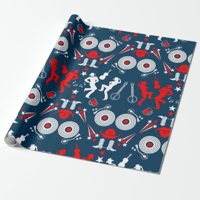 American Country Music Line Dancing Wrapping Paper (Unrolled)