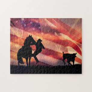 American Cowboy and Horse Roping Jigsaw Puzzle