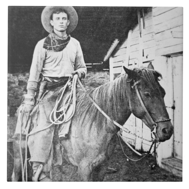 American cowboy in Kansas, c.1880 (b/w photo) Tile (Front)