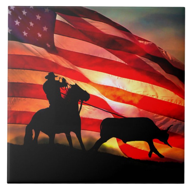 American Cowboy Steer Roping Tile (Front)