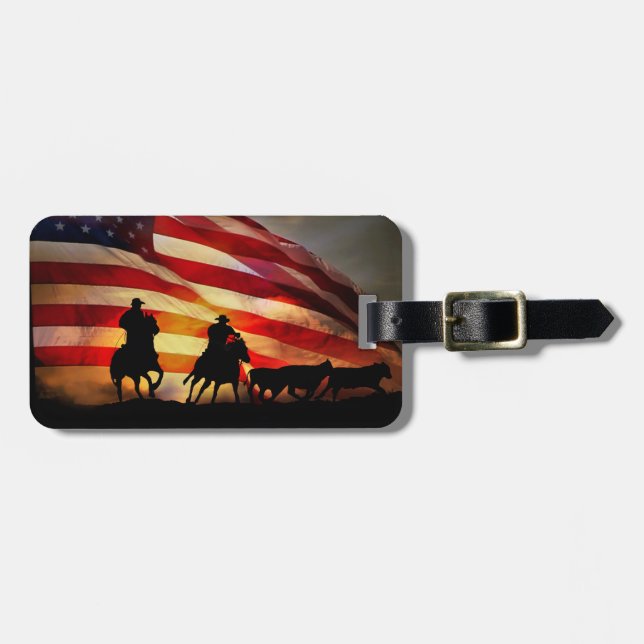 American Cowboys Horses and Steer Luggage Tag (Front Horizontal)