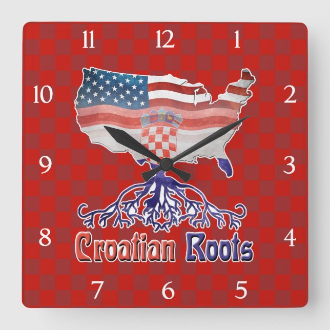 American Croatian Roots Square Clock (Front)