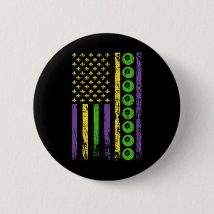 American Cue Sports Flag Billiards Sporty Mardi Gr 2 Inch Round Button