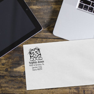 American Curl Cat Return Address Rubber Stamp